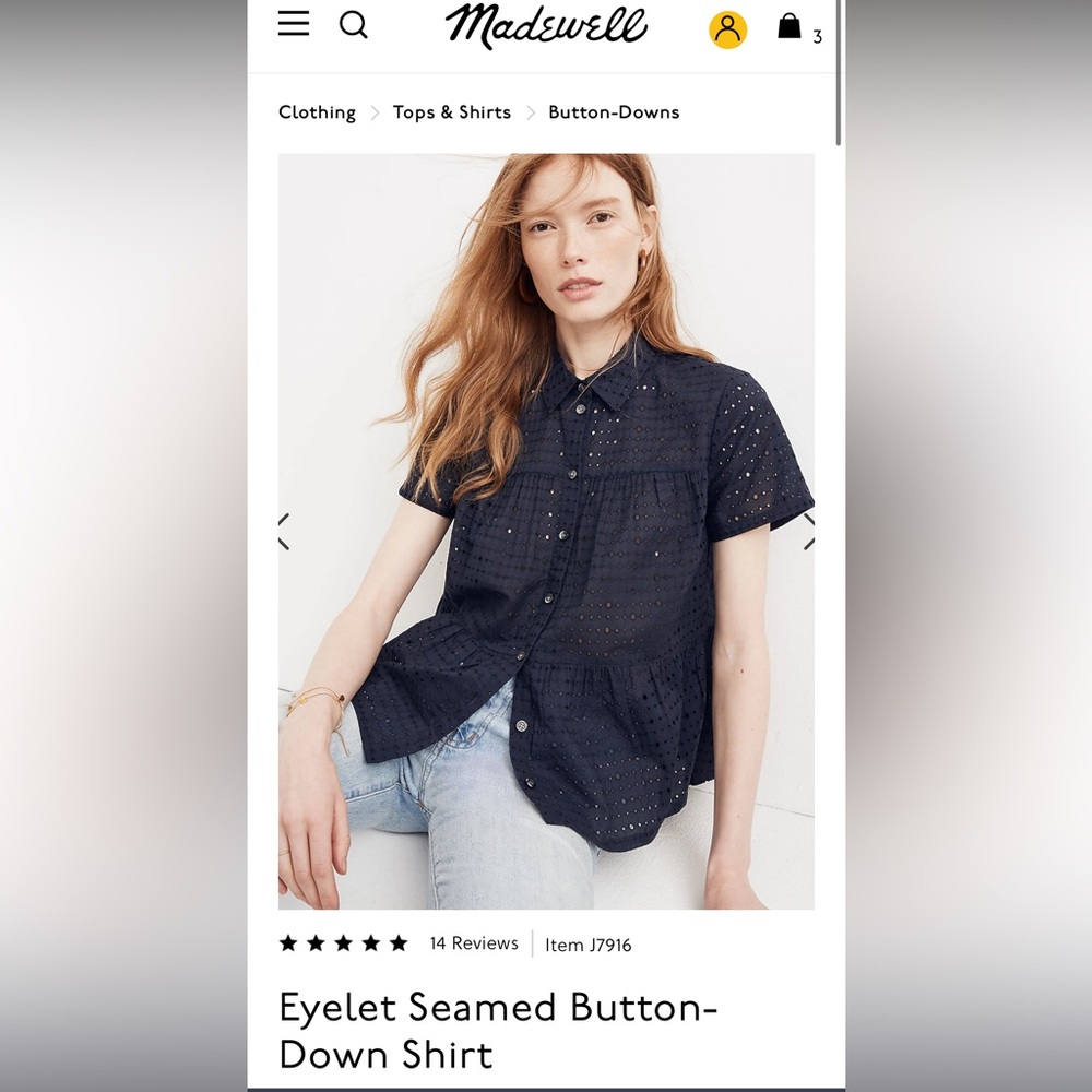 Madewell Eyelet Seamed Button-Down Shirt Navy